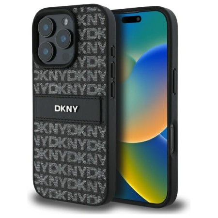 Husa iPhone 16 Pro - DKNY Leather Hardcase Texture Pattern Tonal Stripe (DKHCP16LPRTHSLK) - Black