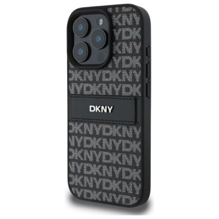 Husa iPhone 16 Pro - DKNY Leather Hardcase Texture Pattern Tonal Stripe (DKHCP16LPRTHSLK) - Black