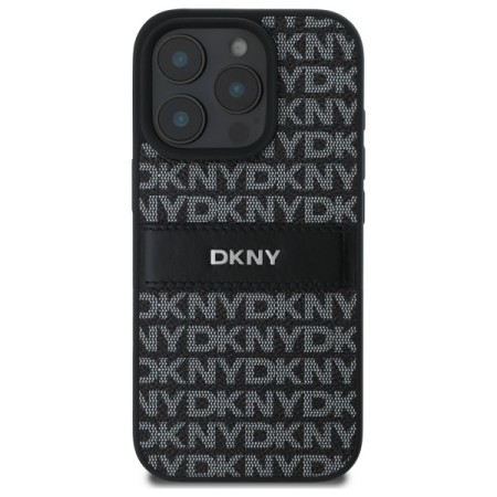 Husa iPhone 16 Pro - DKNY Leather Hardcase Texture Pattern Tonal Stripe (DKHCP16LPRTHSLK) - Black