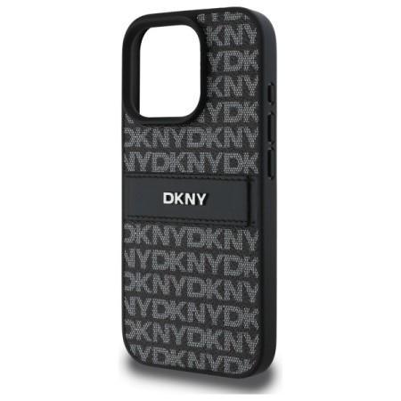 Husa iPhone 16 Pro - DKNY Leather Hardcase Texture Pattern Tonal Stripe (DKHCP16LPRTHSLK) - Black