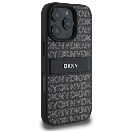 Husa iPhone 16 Pro - DKNY Leather Hardcase Texture Pattern Tonal Stripe (DKHCP16LPRTHSLK) - Black