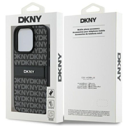 Husa iPhone 16 Pro - DKNY Leather Hardcase Texture Pattern Tonal Stripe (DKHCP16LPRTHSLK) - Black