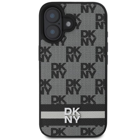 Husa iPhone 16 - DKNY Leather Hardcase Checkered Pattern and Printed Stripes(DKHCP16SPCPTSSK) - Black