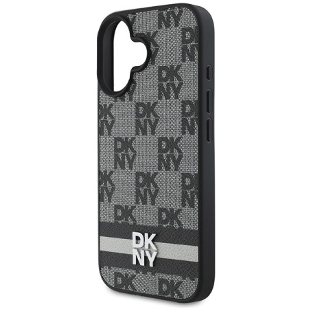 Husa iPhone 16 - DKNY Leather Hardcase Checkered Pattern and Printed Stripes(DKHCP16SPCPTSSK) - Black