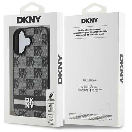 Husa iPhone 16 - DKNY Leather Hardcase Checkered Pattern and Printed Stripes(DKHCP16SPCPTSSK) - Black