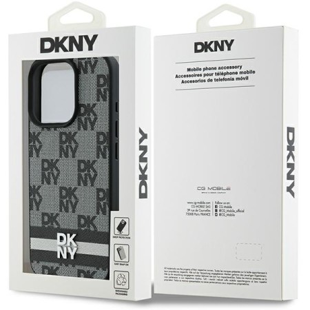 Husa iPhone 16 Pro Max - DKNY Leather Hardcase Checkered Pattern and Printed Stripes (DKHCP16XPCPTSSK) - Black