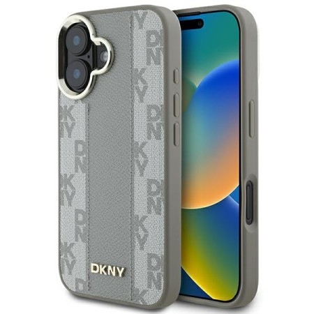 Husa iPhone 16 - DKNY Leather Checkered Pattern Magsafe (DKHMP16SPCPVSLE) - Beige