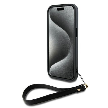 Husa pentru iPhone 15 - DKNY Hardcase Wrist Strap Stock Logo (DKHCP15SPBSWSK) - Black