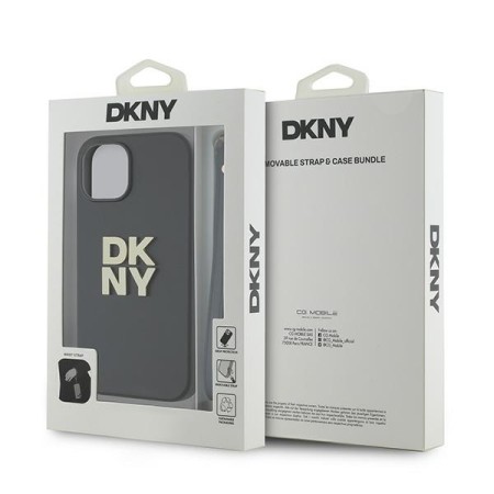 Husa pentru iPhone 15 - DKNY Hardcase Wrist Strap Stock Logo (DKHCP15SPBSWSK) - Black