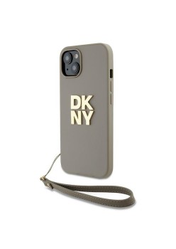 Husa pentru iPhone 15 - DKNY Hardcase Wrist Strap Stock Logo (DKHCP15SPBSWSE) - Beige