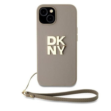 Husa pentru iPhone 15 - DKNY Hardcase Wrist Strap Stock Logo (DKHCP15SPBSWSE) - Beige