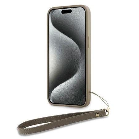 Husa pentru iPhone 15 - DKNY Hardcase Wrist Strap Stock Logo (DKHCP15SPBSWSE) - Beige