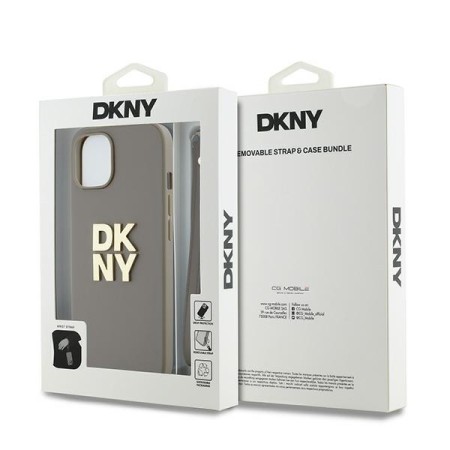 Husa pentru iPhone 15 - DKNY Hardcase Wrist Strap Stock Logo (DKHCP15SPBSWSE) - Beige