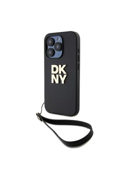 Husa pentru iPhone 15 Pro - DKNY Hardcase Wrist Strap Stock Logo (DKHCP15LPBSWSK) - Black