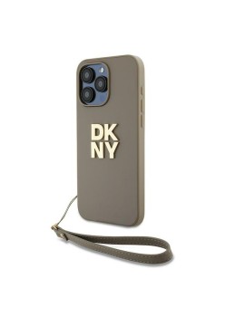 Husa pentru iPhone 15 Pro - DKNY Hardcase Wrist Strap Stock Logo (DKHCP15LPBSWSE) - Beige