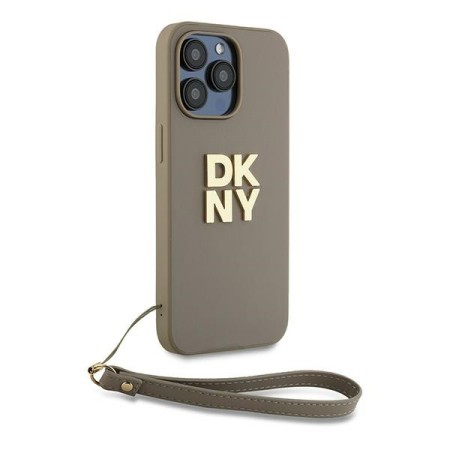 Husa pentru iPhone 15 Pro - DKNY Hardcase Wrist Strap Stock Logo (DKHCP15LPBSWSE) - Beige