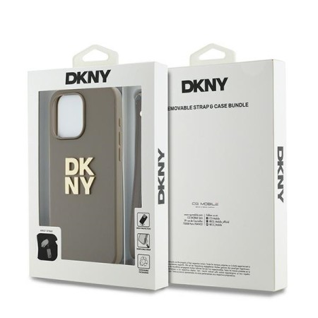 Husa pentru iPhone 15 Pro - DKNY Hardcase Wrist Strap Stock Logo (DKHCP15LPBSWSE) - Beige