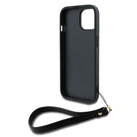 Husa pentru iPhone 15 Plus - DKNY Hardcase Wrist Strap Stock Logo (DKHCP15MPBSWSK) - Black