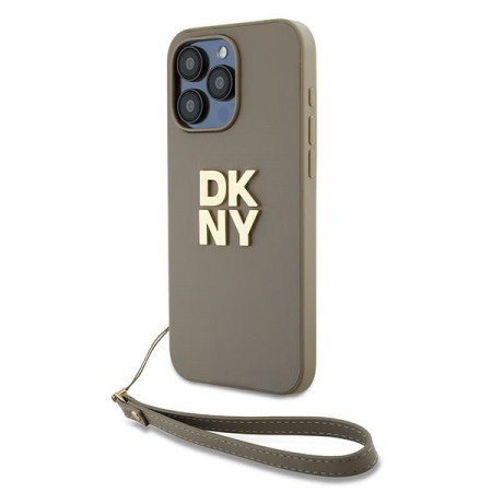 Husa pentru iPhone 15 Pro Max - DKNY Hardcase Wrist Strap Stock Logo (DKHCP15XPBSWSE) - Beige