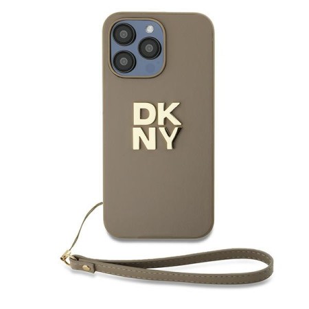 Husa pentru iPhone 15 Pro Max - DKNY Hardcase Wrist Strap Stock Logo (DKHCP15XPBSWSE) - Beige