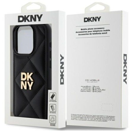 Husa iPhone 15 Pro Max - DKNY Leather Quilted Stack Logo (DKHCP15XPQDSLK) - Black