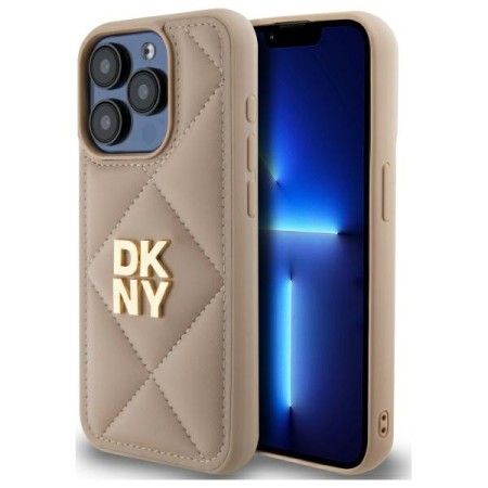 Husa iPhone 15 Pro - DKNY Leather Quilted Stack Logo (DKHCP15LPQDSLE) - Beige