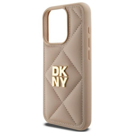 Husa iPhone 15 Pro - DKNY Leather Quilted Stack Logo (DKHCP15LPQDSLE) - Beige