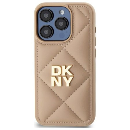 Husa iPhone 15 Pro - DKNY Leather Quilted Stack Logo (DKHCP15LPQDSLE) - Beige