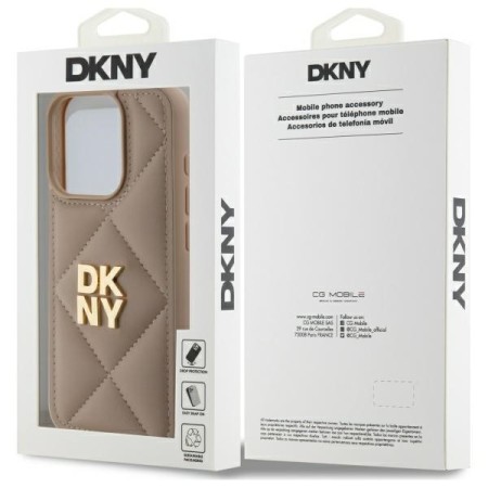 Husa iPhone 15 Pro - DKNY Leather Quilted Stack Logo (DKHCP15LPQDSLE) - Beige