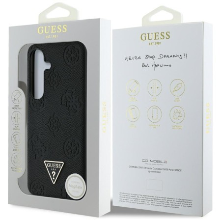 Husa pentru Samsung Galaxy S25 - Guess Peony Grained Hot Stamp Triangle Logo MagSafe - Black