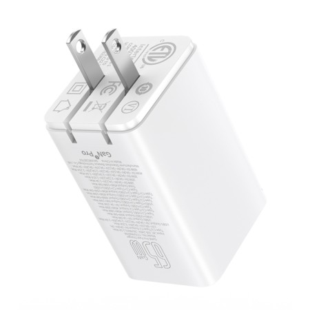 Incarcator US 2x USB, 2x Type-C, 65W + Cablu Type-C, 100W, 20V, 5A, 1m - Baseus GaN6 Pro (P10162702213-00) - White