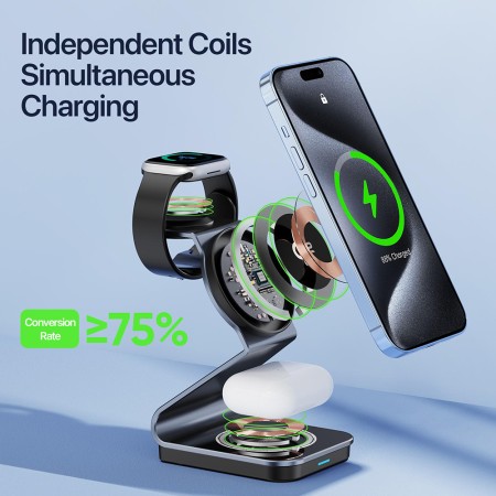 Statie de Alimentare pentru Phone 15W, AirPods 3W, Apple Watch 2.5W + Cablu Type-C, 1m - Duzzona (W21) - Transparent