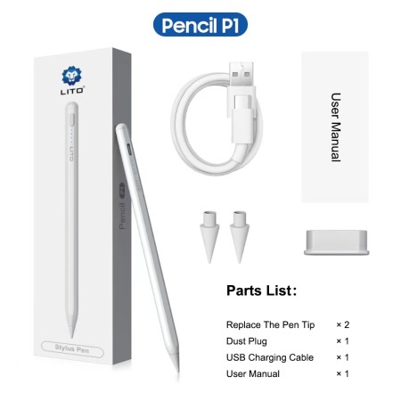 Stylus pen activ pentru iPad, Palm Rejection, 140mAh - Lito (P1) - White