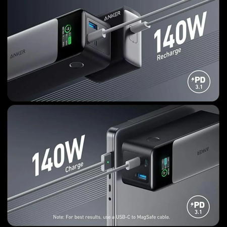 Baterie Externa 24.000mAh, 140W, 2x USB-C, USB-A, GaN Prime, Anker, Black/Gray