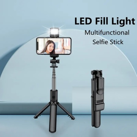 Selfie Stick cu Telecomanda si Lumina LED, 67cm - Techsuit (S03-S) - Black