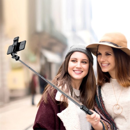 Selfie Stick cu Telecomanda si Lumina LED, 67cm - Techsuit (S03-S) - Black