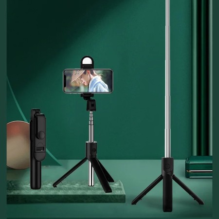 Selfie Stick cu Telecomanda si Lumina LED, 100cm - Techsuit (S05-S) - Black