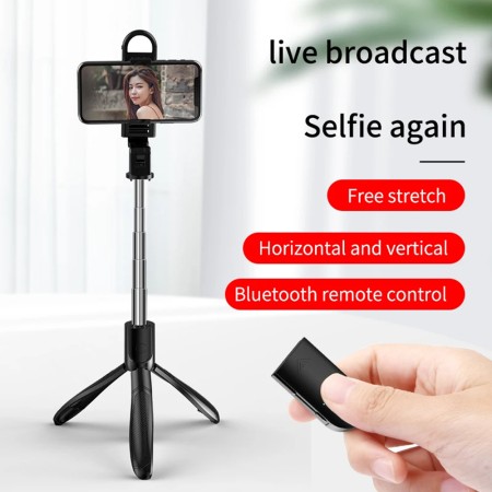 Selfie Stick cu Telecomanda si Lumina LED, Sleep Mode, 70cm - Techsuit (S01-S) - Black