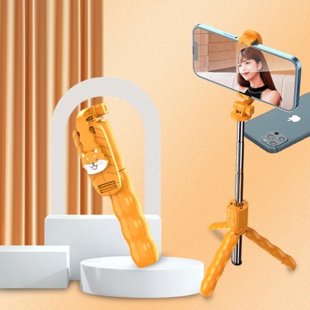 Mini Selfie Stick cu Telecomanda Detasabila - Techsuit (KT01) - Orange