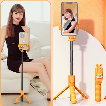 Mini Selfie Stick cu Telecomanda Detasabila - Techsuit (KT01) - Orange