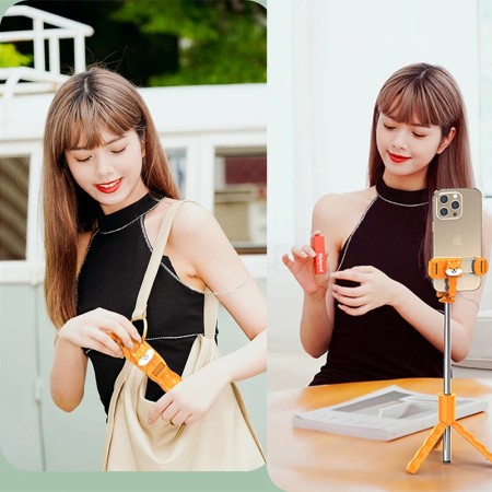 Mini Selfie Stick cu Telecomanda Detasabila - Techsuit (KT01) - Orange