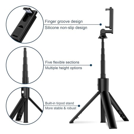 Selfie Stick cu Telecomanda, Tripod - Techsuit (K22) - Black