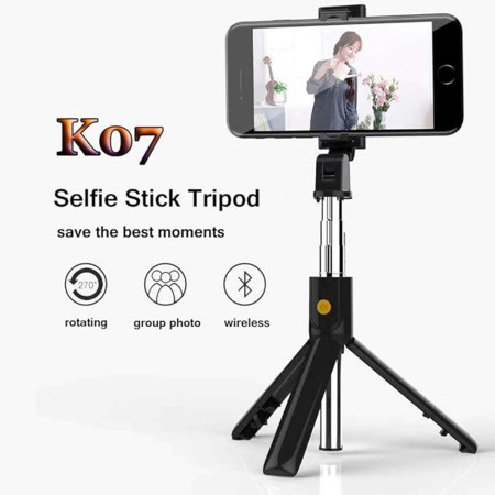 Selfie Stick cu Telecomanda si Trepied - Techsuit (K07) - Black