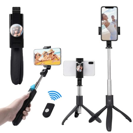 Selfie Stick Pliabil cu Trepied, 70cm - Techsuit (K06) - Black