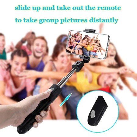 Selfie Stick Pliabil cu Trepied, 70cm - Techsuit (K06) - Black