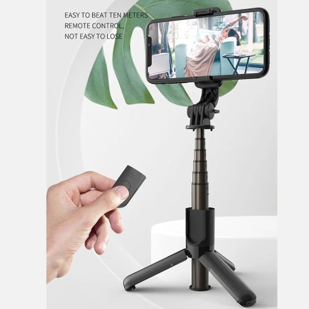 Selfie Stick cu Trepied si Telecomanda, 68cm, Mini - Techsuit (L10) - Black