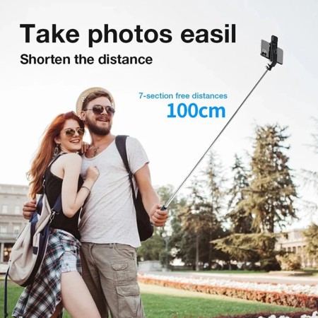 Selfie Stick cu Trepied si Telecomanda, 100cm - Techsuit (L02s) - Black