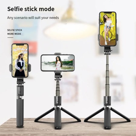 Selfie Stick cu Trepied si Telecomanda, 82cm - Techsuit (L03) - Black