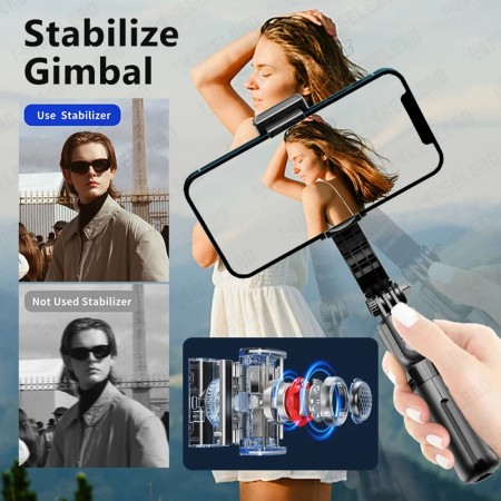 Selfie Stick cu Trepied si Telecomanda, 70cm - Techsuit (L18sMini) - Black