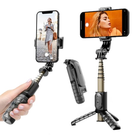 Selfie Stick cu Trepied si Telecomanda, 68cm, Mini - Techsuit (Q10) - Black